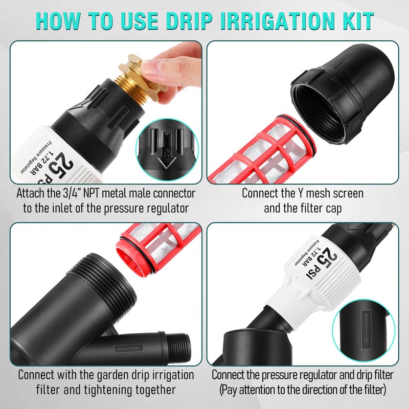 Aurelema Drip Irrigation Pressure Regulator and Filter, 25 PSI Water