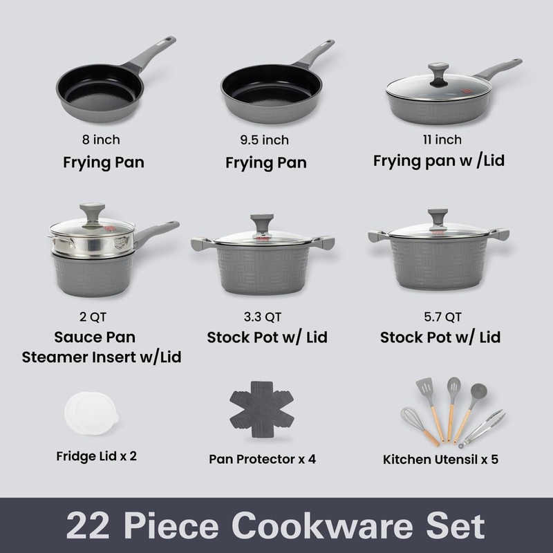 UCCLIFE 22-PCS Pots and Pans Set Non Stick, Induction Cookware