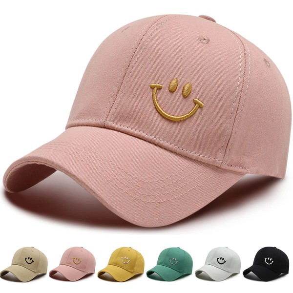 Baseball Cap Unisex Classic Cotton Embroidery Baseball Caps Embroidered Smile Adjustable Sun Protection Baseball Cap for Men Women Sporty Outdoor Caps Hats, pink