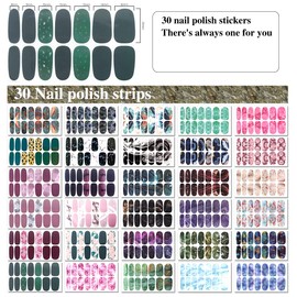 XEAOHESY 30 Sheets Gradient Color Marbled Nail Polish Strips Stickers Self-Adhesive Press On Nail Stickers Full Nail Wraps for Women Nail Art with Nail File