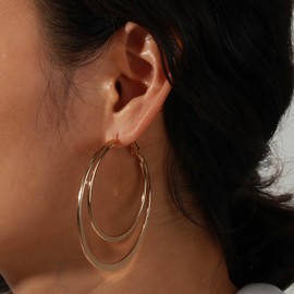 Inilbran Boho Double Circle Hoop Earrings Large Hoop Earrings Gold Circle Round Hoop Earrings Vintage Exaggerated Circle Statement Earrings Jewelry for Women and Girls