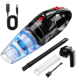 Handstaubsauger Akku 12V, 9500Pa Handstaubsauger mit HEPA Filter, Auto Mini Staubsauger Stark Kabellos mit LED-Licht, Auto Gadget Reinigungsset für Zuhause Tierhaare Wohnmobil (Schnell-Ladegerät)