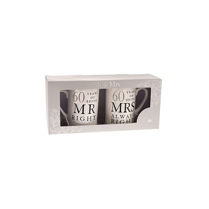 Widdle Gifts Ltd 60th Anniversary Set of 2 China Mugs