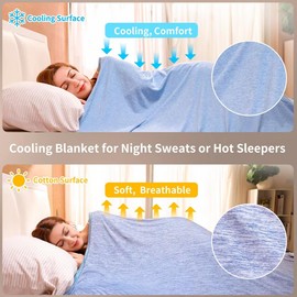 Danctec Cooling Blanket for Hot Sleepers, Summer Throw for Hot Flashes or Night Sweats, Q-Max>0.4 Cool Fiber for Bed Sofa Chair Travel Adult Kids, Lightweight, Comfort, Twin Size, 59x79in, Blue
