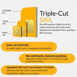 SpeedTalk Mobile Tracker SIM Card for 5G 4G LTE GSM Pet Senior Kids Car All GPS Tracking Devices | Talk Text Data | 3 in 1 SIM Card Standard Micro Nano | 30 Days Wireless Subscription Plan