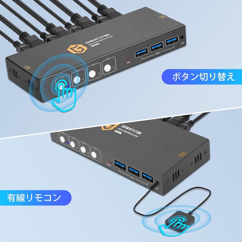 4K KVM Switch HDMI, Full USB 3.0 Port, 4 PC
