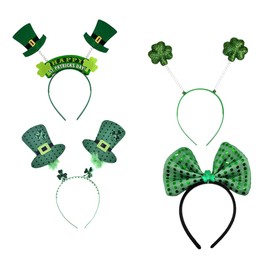 VICASKY 4Pcs St Patrick's Day Headbands Green Hair Accessories with Pattern for Carnival and Party Costumes Enhance Festive Atmosphere and Fun Celebrations