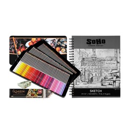 Cezanne Premium Colored Pencil Set - Soft Wax Core Colored Pencils for Drawing, Blending, Coloring, Professional Artists & More! - 120 Count Bundle w/Sharpener, Colorless Blenders, & Spiral Pad