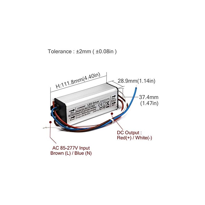 Chanzon LED Driver 600mA (Constant Current Output) 30V-57V (Input 100-240V