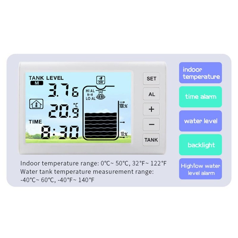 VISLONE Ultrasonic Water Level Monitor Tank Liquid Level High/Low Alarm