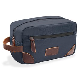 Wohlbege Men's Travel Toiletry Bag - Large Waterproof Dopp Kit Organizer,Durable Nylon with 2 Zippered Pockets for Shaving/Cosmetic Essentials,Portable Bathroom Bag for Travel/Gym/Business Trips, Blue