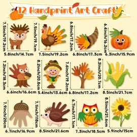 WATINC Fall Handprint Art Craft - 12Pcs Autumn Pumpkin Turkey Owl Easy DIY Craft Kit, Scarecrow Forest Animals Themed Hand Print Arts Supplies Preschool Classroom Activity Party Favors for Kid Toddler