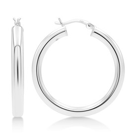 KEZEF Sterling Silver Hoop Earrings for Women, Girls and Men | 4mm High Polished Lightweight Silver Hoops | 35mm Diameter | Chunky Hoop Earrings