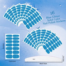 XEAOHESY 16 Sheets 224 Pieces Sky Blue Glitter Solid Color Nail Polish Stickers, Self-Adhesive Glitter Nail Polish Strips, Blue Nail Wraps, 4 x 2.2inch