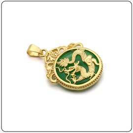 Fusamk Hip Hop 18K Gold Plated Dragon Round Tag Pendant Animal Necklace,22" Box Chain(Gold Dragon)