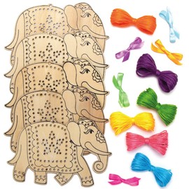Baker Ross AX335 Ambari Elephant Wooden Threading Kits - Pack of 5, Educational Arts and Crafts for Children, Rangoli, Festival of Lights, Orange, Purple, Green, Pink, Yellow, Blue, Brown