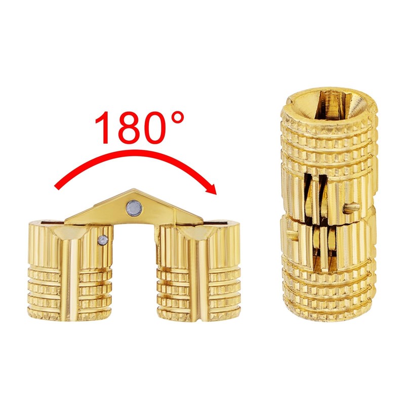 HOJLKLD 6Pcs 8 mm Hidden Brass Barrel Hinges, 180 Degree