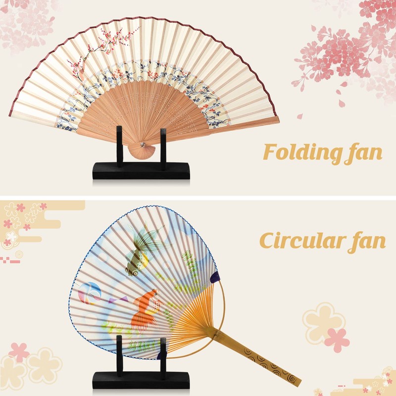 VOSAREA Bamboo Japanese Folding Fan Stand Holder Handheld Fan Display
