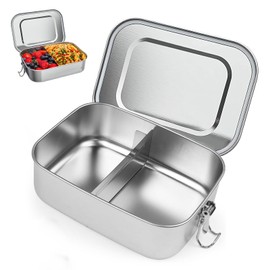 Stainless Steel Lunch Box, Metal Lunch Box with 1pcs Removable Divider, Leakproof Stainless Steel Bento Box with Lock Clip, Leakproof Lunchbox for Adults Children Camping Travel School Work(850ML)