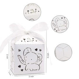 Baby Shower Favor Boxes - White Candy Box Cajitas para Dulces Laser Cut Box 50Pcs with Ribbon for Baby Shower Boys Girls Birthday Party
