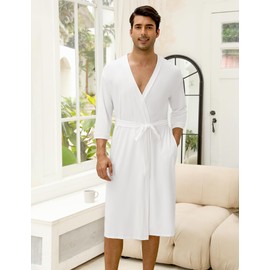 Ekouaer Men's Lightweight Kimono Spa Robe Knit Bathrobe Soft Sleepwear 3/4 Sleeve Loungewear with Pockets S-XXL