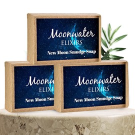 Moonwater Elixirs New Moon Smudge Soap - New Moon Infused, Powerful Manifestation Soap for New Beggining, Amplify Your Desires with Lunar Magic and Clear Quartz Infusion Crystal - 3 Bars