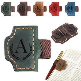 Marcapáginas magnéticos con portalápices, marcapáginas de cuero personalizado con inicial de nombre de 26 letras, regalos para amantes de los libros, 