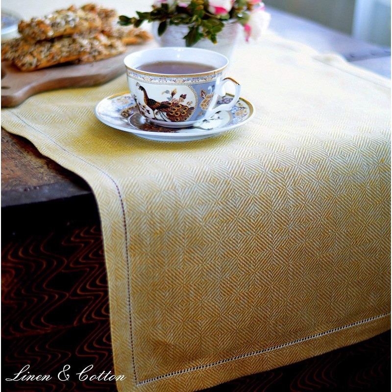 Linen & Cotton Scandi Luxury Hemstitched Table Runner, 100% Linen