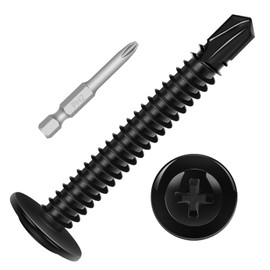 #8 x 1-1/2" (150 PCS) Black Fast Self Tapping Screws, Modified Truss Head Self Drilling Screw, Phillips Drive Sheet Metal Screws, Carbon Steel, Full Thread, Screwdriver Bit Included