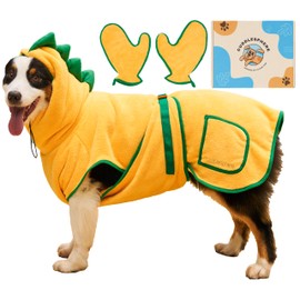 cuddlesphere Dog Bathrobe in Orange - Quick Dry Microfiber Dog Towel with Adjustable Straps & Headband - X-Small