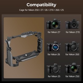 SMALLRIG Cage for Nikon Z5 II, Z5, Z6, Z6II, Z7, Z7II, Aluminum Alloy Camera Cage with Cold Shoe Mount, 1/4''-20 & 3/8''-16 Threaded Holes, Quick Release Plate for Arca-Swiss, Strap Slots - 5257