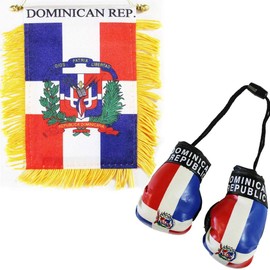 Silverlines Set of Dominican Republic Window Hanging Car Flag, Dominican Republic Boxing Glove