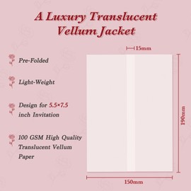 Paquete de 120 chaquetas de vellum preplegables para invitaciones de 5.5 x 7.5 pulgadas, chaquetas de papel translúcido de 5.5 x 7.5 pulgadas, envolturas de invitaciones de boda de 100 g/m², forros de