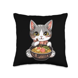 Cool Ramen Otaku Kawaii Manga Anime Merch Kawaii Neko Ramen Lover Japanese Noodle Anime Throw Pillow, 16x16, Multicolor