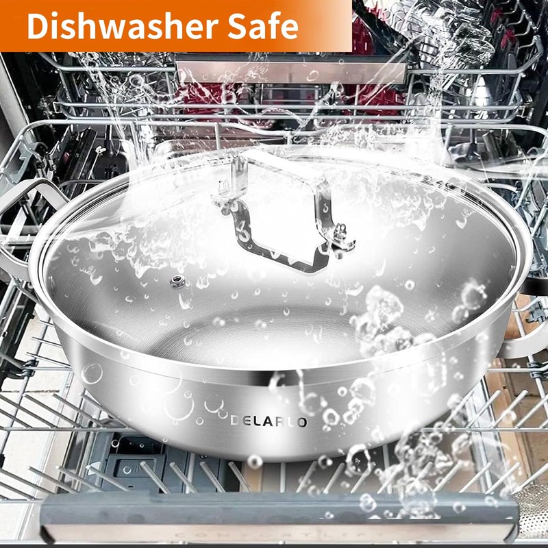 Delarlo Tri-Ply Stainless Steel 11 inch Everyday Pan with Lid,