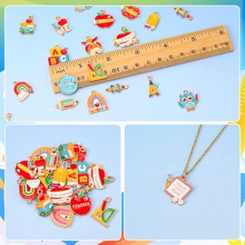 MARFOREVER Teacher Charms, 40Pcs/20 Pairs Student School Charms for Jewelry Making, Assorted Pencil Book Globe Enamel Charm Pendants for Bracelet Necklace Earrings Making Accessories