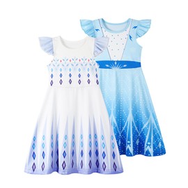 Jurebecia Girls Nightgowns Princess Elsa Nightdress Snow Queen Flutter Sleeves Pajamas Sleepwear Nightie Dress for Toddler Kids 5-6 Years