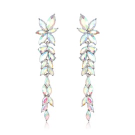 EVER FAITH Marquise Crystal Bridal Earring for Bride Bridesmaid, Elegant Rhinestone Chandelier Flower Wedding Prom Dangle Earrings for Women Iridescent AB Silver-Tone