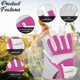 Gardening Gloves Leather Thorn Proof Safety Working Heavy Duty Work Gloves for Women and Men Garden Tools Mechanic Breathable Gardener Non-Slip Rigger Gloves Protective Gift (Medium, Pink)