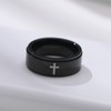 8mm Titanium Steel Black Fidget Ring Engraved Small Cross Stainless