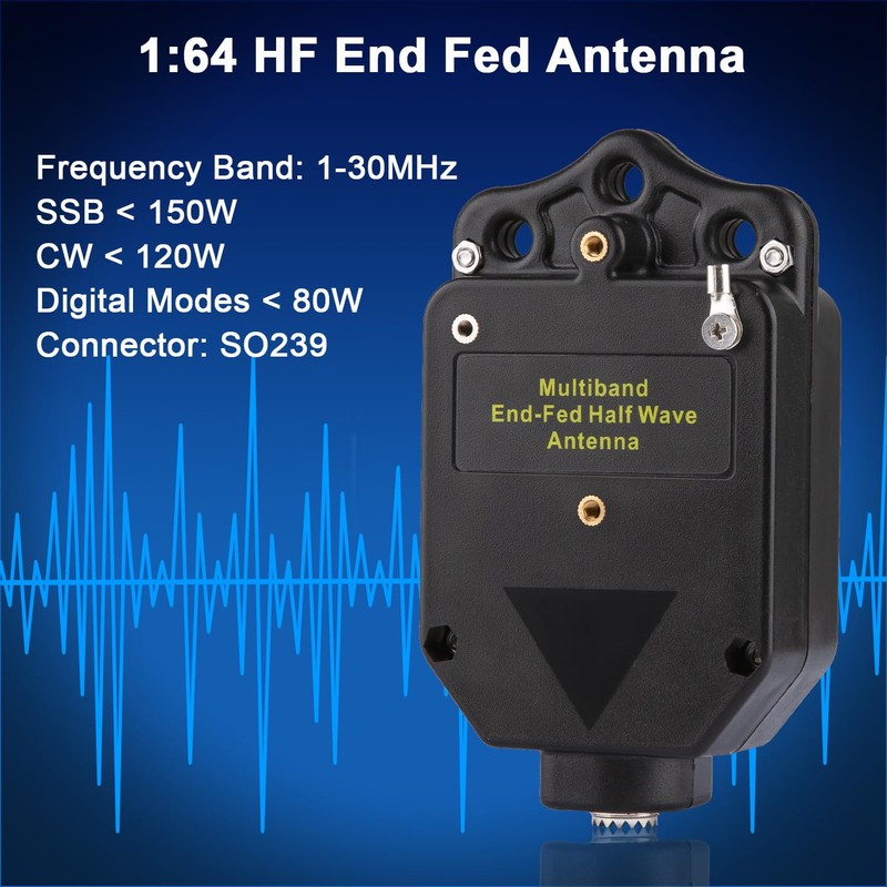 Upgraded 150W HF End Fed Antenna 1-30MHz,1:64 Balun Shortwave Radio