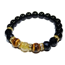 [Money Luck Bracelet] Gold Rutile Quartz Tiger Eye Power Stone Bracelet for Men [Natural Stone AAA Purification Set Chip Stone Crystal] Kanau Stone ∞, Stone, rutilated-quartz