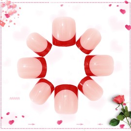 Handcess Heart Artificial Nails Pink Valentine's Day Press On Nail French Fake Nail Short Nail for Women and Girls 24 Pieces