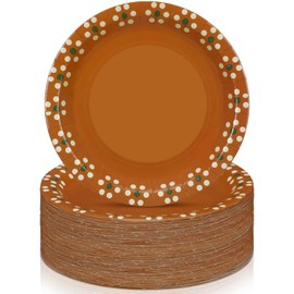 Yungyan Platos De Barro Mexicanos Mexican Paper Plates Mexican Dinnerware Terracotta Flower Clay Pottery Plates Party Supplies Birthday Wedding Party Decorations (9 Inch,100 Pcs)