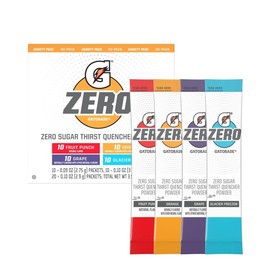 Gatorades-G Zero Powder 4 Flavor Variety Pack 10 of Each Flavor Pack of 40 + Bonus Large Reusable Water Bottle 17 oz for sustainable hydration.