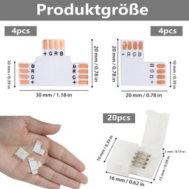 LANZLC LED Strip Verbinder, 4 Polig 8mm Led Eckverbinder 20 Stück, 4 T, L-Typ-Eckverbinder für 8mm Weite 3535 RGB LED Strips, Verbindungsstück LED Streifen Verbindung, Connector LED Schnellverbinder