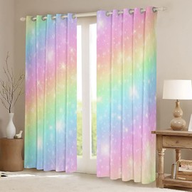 Homewish Rainbow Curtains for Kids Girls Teens Bedroom, Tie Dye Pastel Curtains & Drapes 66" Wx72 L Golden Glitter Girly Sweet Blackout Curtains Abstract Watercolor Art Black Out Curtains