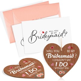 2 Packs Will You Be My Bridesmaid Gifts Hanging Heart Plaque Wooden Bauble Proposal Bridesmaid Cards with Envelopes Organza Bag Wedding Bridesmaid Friendship Gift