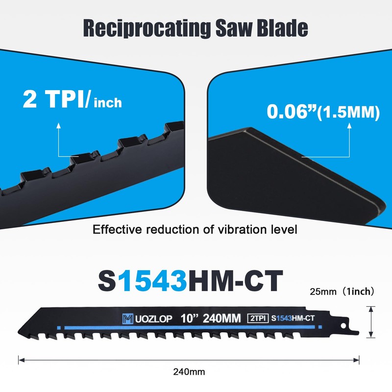 MUOZLOP 10 inch Masonry Reciprocating Saw Blades,2TPI Carbide Blade Strong