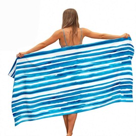 Surwin Beach Bath Towel, Microfibre Quick Dry Extra Large Lightweight Super Soft Summer Towels perfect for Travel, Swim, Camping, Fitness, Sports, Stripes Printing (Blue stripes,80x180cm)